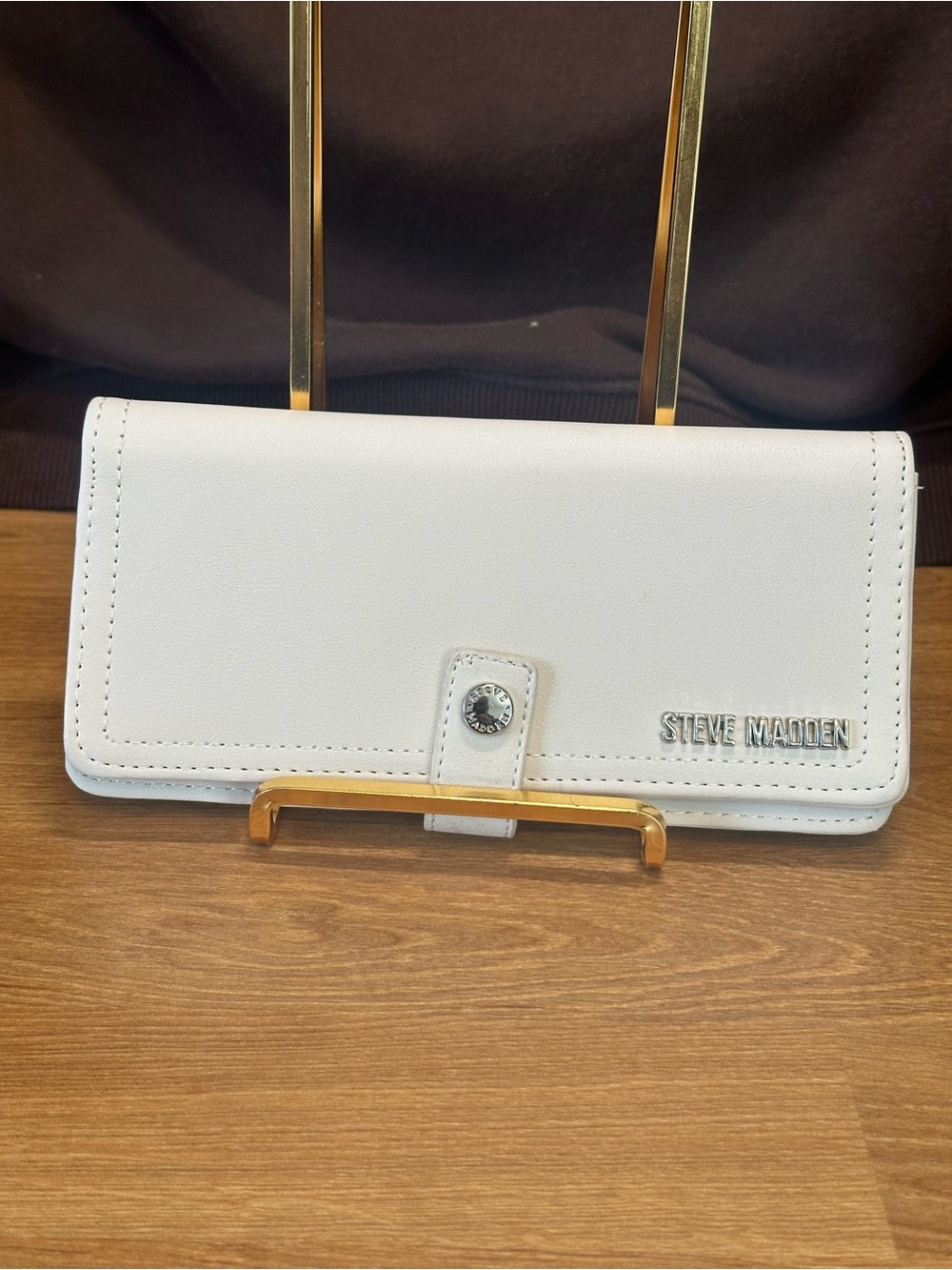Steve Madden White Continental Bifold Wallet Silver Logo Zip Pocket ID